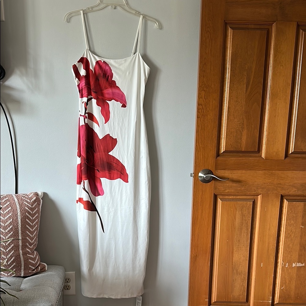 Cupshe White and Red Sheath Maxi Dress Spaghetti Strap